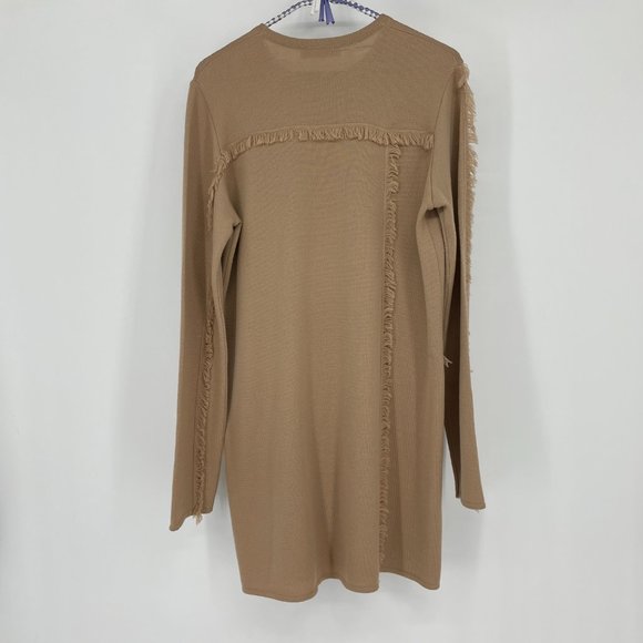 MSGM Tan Wool long sleeve fringe sweater dress - Picture 2 of 14